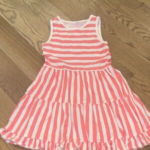 Crewcuts Coral & White Striped Sleeveless Tiered Dress